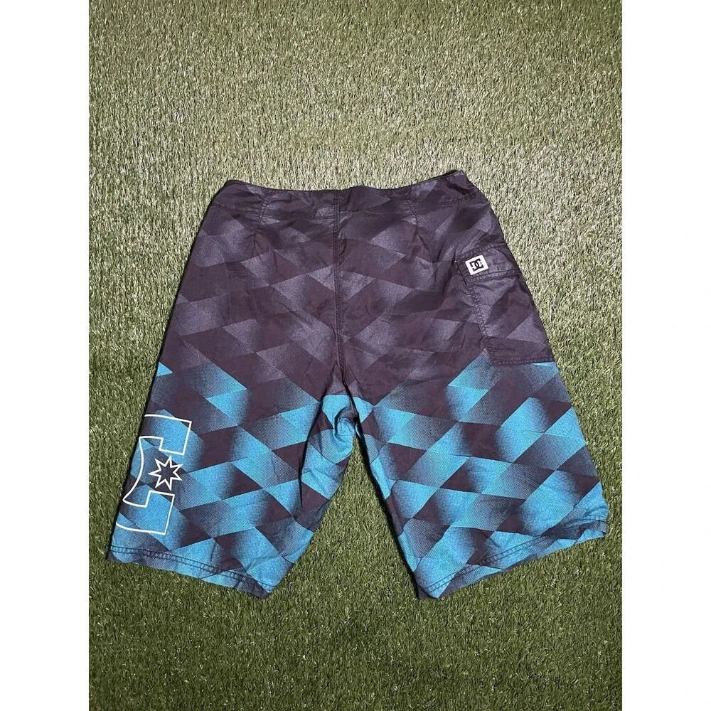 DC Board Shorts Y2K Black Blue Geometric Men's 36 Drawstring Back Pocket